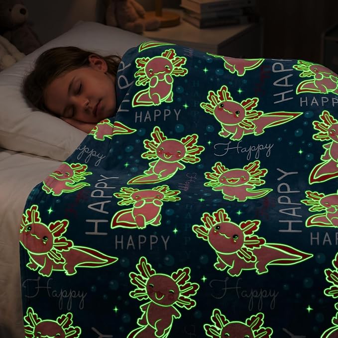 ORDM Axolotl Gifts for Girls Blanket, Glow in The Dark Blanket Axolotl Toy, Birthday Gifts for Teen Girls, Kids Toddler Cute Salamander Room Decor 40"x60"