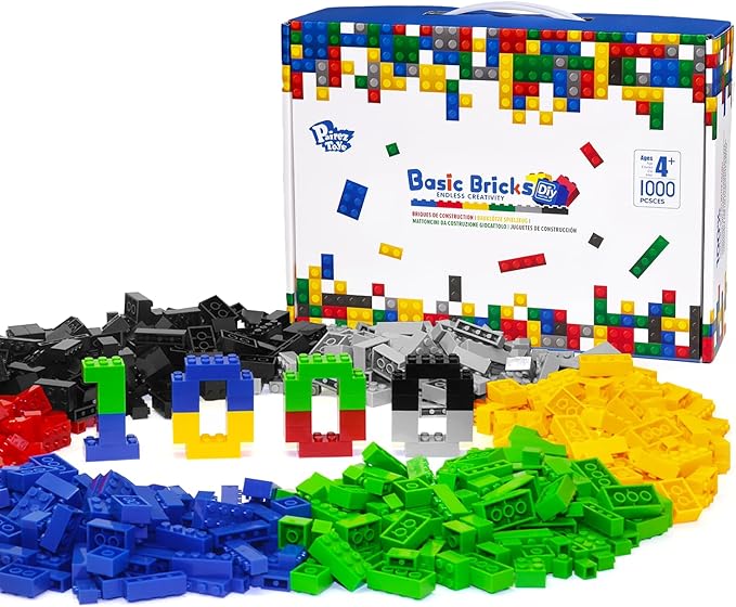 Pairez Toys 1000 Piece Blocks for Building, Bulk 2x4 Basic Bricks Building Set, Compatible with All Major Brands, STEM Building Toys for Kids Ages 4 5 6 7 8 (Classic)