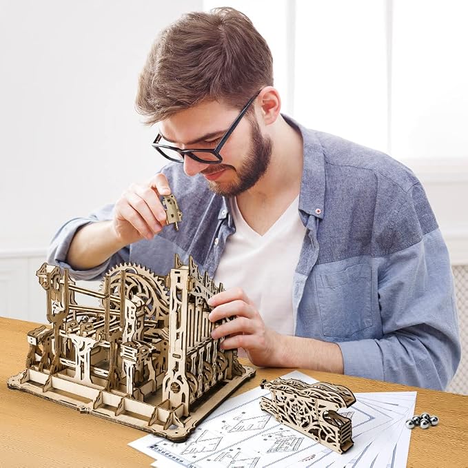 OWNONE 1 3D Wooden Puzzle Marble Run for Adults, DIY Marble Run Wooden Model Kit, HDF Material, Mechanical Puzzle, Modern Style, 334 Pieces, 1 Set, 1 Item, 1 Package