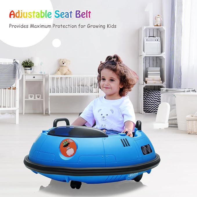 Ride On Bumper Car, 12V Electric Toddlers Car with Remote Control, Safety Belt, Music, Flashing Lights, 360 Degree Spin, Bumper Car for Toddlers,Kids (Blue)