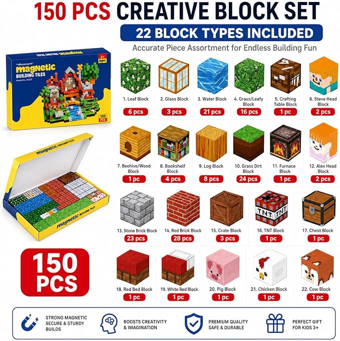 AuroraSynth 150PCS Magnetic Blocks - 0.8in Magnetic Building Blocks Cubes, Magnet Toys for Kids, Stacking Construction Magnets, School STEM Toys Birthday for Boys & Girls Ages 3+