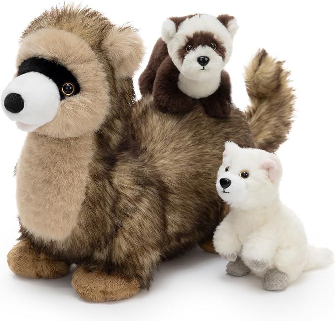 3Pcs Ferret Plush Toy with Babies, Mother Ferret Stuffed Animal with 2 Cute Stuffed Baby Ferrets, 18" Snuggly Forest Animal Plushies for Kids, Christmas Birthday Gift