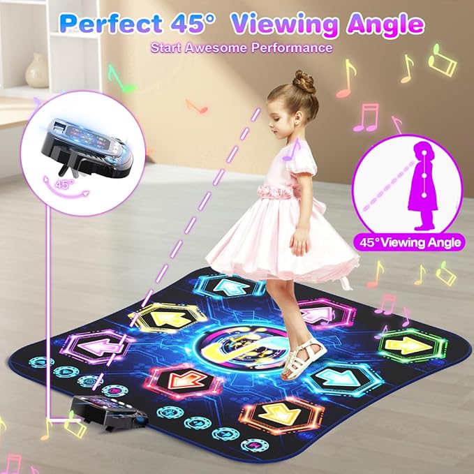 Dance Mat, 2026 Light Up 8-Button Dance Pad with Wireless Bluetooth, Upgraded Flowing Light Control System with Stands, Kids Toys Music Games Birthday for 3-12 Year Old Boys Girls