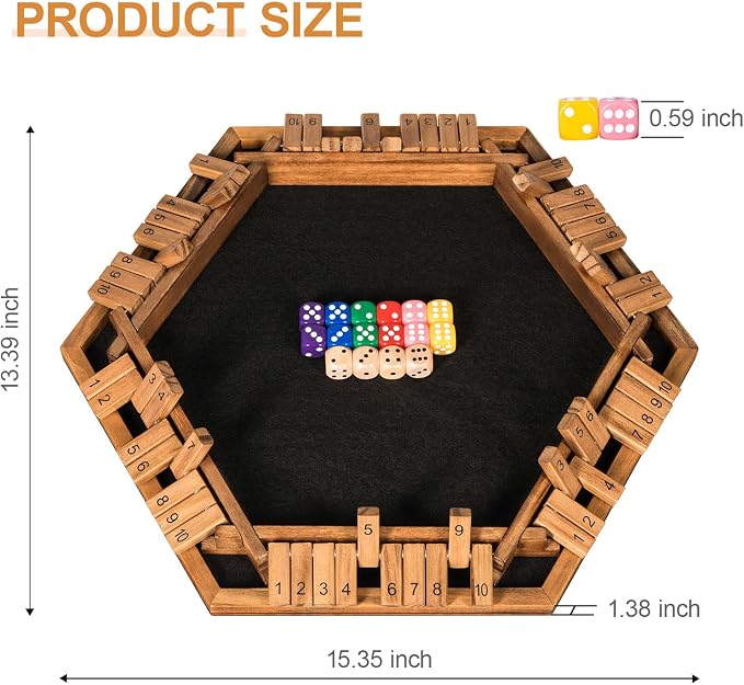 BIVOMON 1-6 Players Shut The Box Dice Game, Wooden Board Table Math Game for Kids Adult with 24 Dice, Close The Box Game for Family, Party, Christmas, Birthday