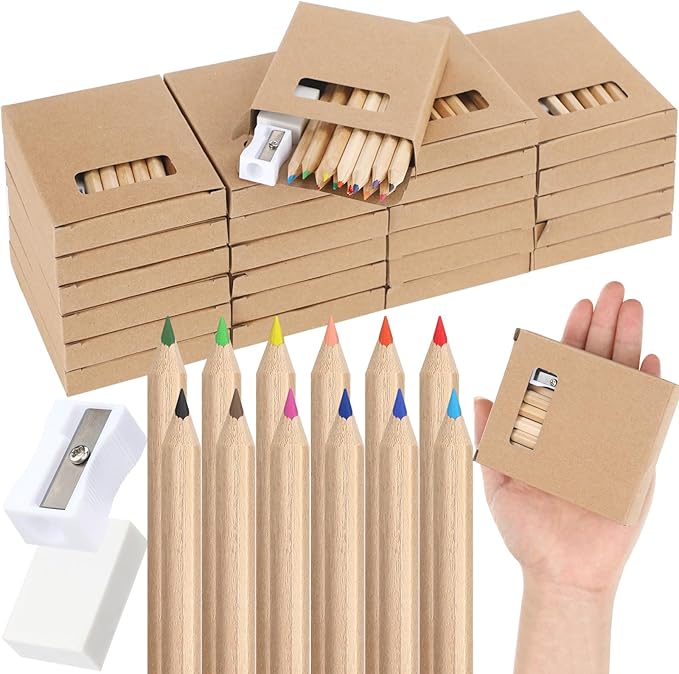 Sinload 36 Set Mini Colored Pencil Bulk for Kid 3.5in Colored Pencils for Coloring Drawing Bulk for Student Teacher 12 Color with Sharpener Eraser Back to School Classroom Party Favors Gifts
