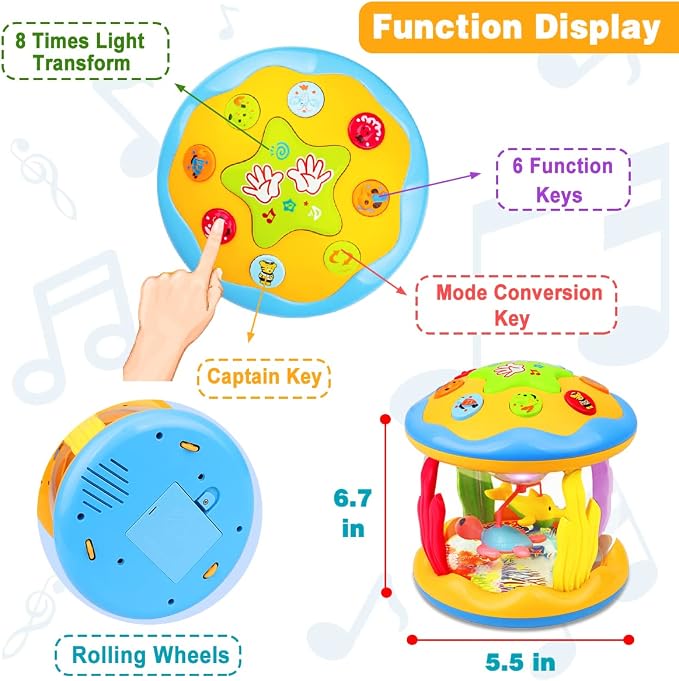Aboosam Baby Toys 6 to 12 Months - Musical Learning Infant Toys 12-18 Months - Babies Ocean Rotating Light Up Toy for Toddlers 1 2 3+ Years Old Boys Girls Baby Gifts