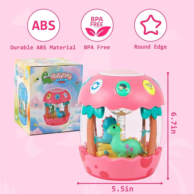 M SANMERSEN Baby Girl Toys, Dinosaur Rotating Light Up Musical Baby Toys for 12-18 Months Newborn Infant Crawling Tummy Time Toys, Birthday Easter Gifts for Baby Girls- Pink