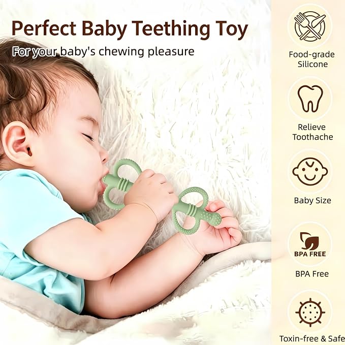 4 Pack Sensory Baby Teething Tubes, Silicone Baby Teether Toys with Easy-Hold Love Handle, Dual-Sided Textures, Soothe Sore Gums, BPA-Free Hollow Teething Straws for Babies 3+ Months (Style A)