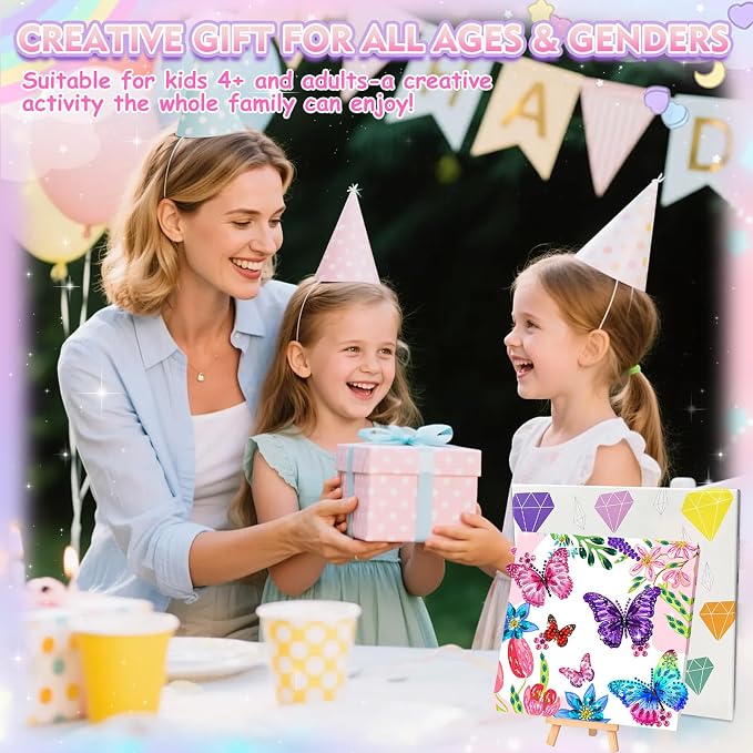 LCOZX 3D Fluttering Butterfly Diamond Art Kit for Kids Ages 8-12–Sparkling Gem Painting with Wooden Stand, Easy Arts & Crafts for Girls & Boys, Unique Birthday Gift & Bedroom Decor