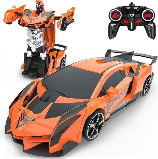 BLUEJAY Transform Rc Cars for Boys 4-7 8-12, 2.4Ghz 1:18 Scale Remote Control Car Transforming Robot, One-Button Deformation 360° Rotation and Drift Car Toy Gifts for Boys 3-5 (Orange)