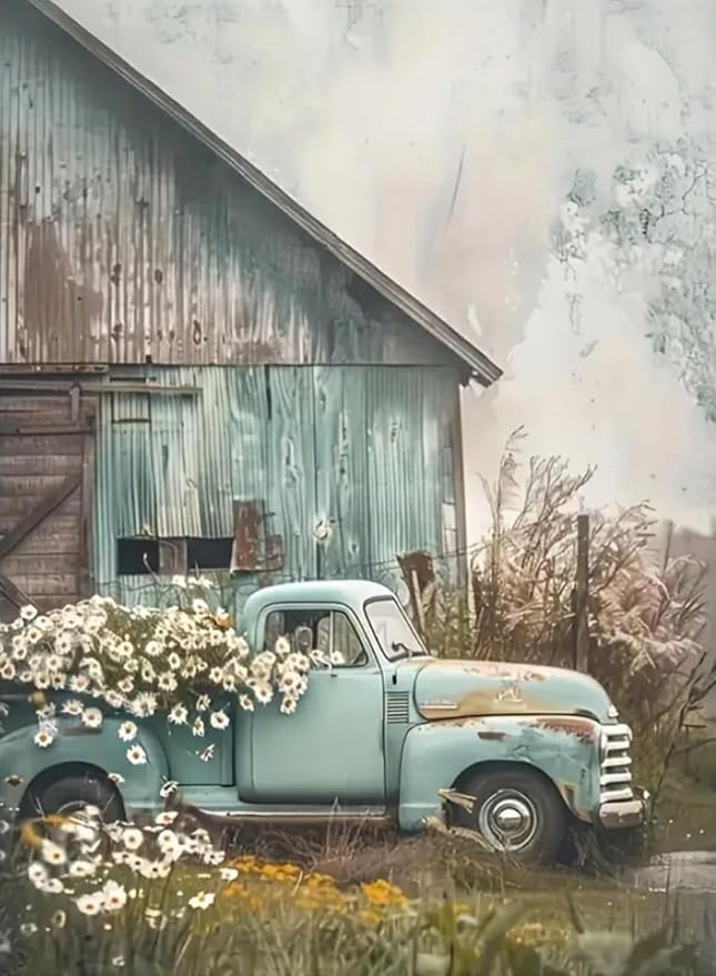 Paint by Numbers for Adults and Kids Beginner, Vintage Truck and Barn Painting by Number Kits On Canvas, Number Artist Paint by Number Kit Oil Painting Acrylic Paints, Home Wall Decor Gift 12X16 inch