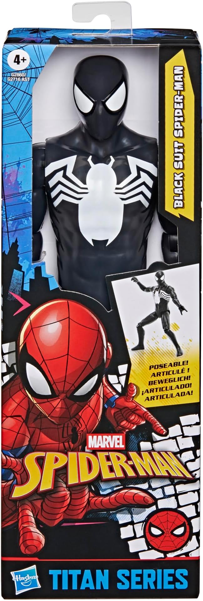 SPIDER-MAN Marvel Titan Series Black Suit Action Figure, 12-Inch-Scale (30 cm) Super Hero Toys for Kids Ages 4+