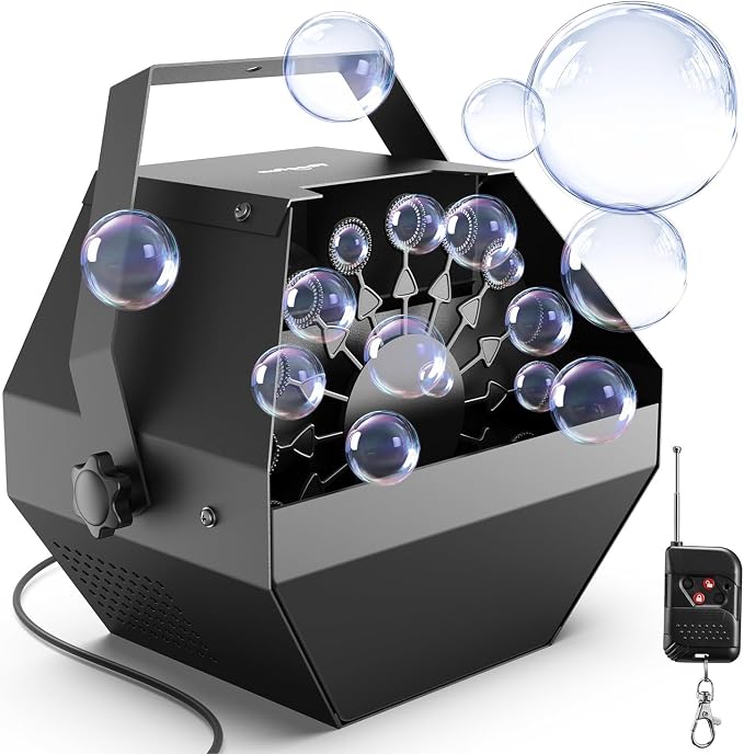 Theefun Bubble Machine, 750ml Stage Bubble Blower Metal, USB Plug in or 8 Battery Powered, Portable Party Bubble Maker for Stage BBQ Birthday Outdoor Indoor Use (Remote Control)