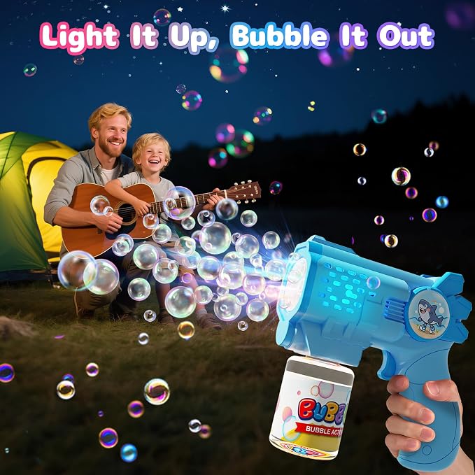 EagleStone Bubble Guns Machine for Toddlers, Automatic Light Up Bubble Blower with 4 Pre-Filled Bubble Solution, 10,000 Bubbles/Minute, Outdoor, Birthday, Easter, for Boys and Girls 3+