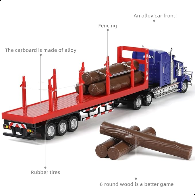 Logging Semi Truck and Trailer Toy, Large 1/50 for Kenworth W900 Diecast Metal Truck Tractor Trailer Transport Series Lumber Gifts for Boys Adult Model Car Collector