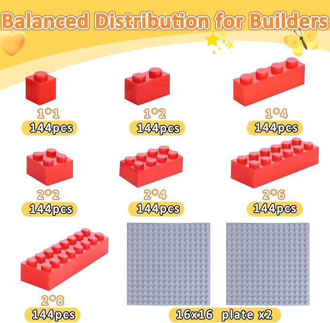 Cabeeskii 1008 Pieces Classic Building Blocks Bulk with 2 Baseplates, Building Bricks in 7 Size and 8 Color, Compatible with All Major Bricks, for Kids & MOC Lovers