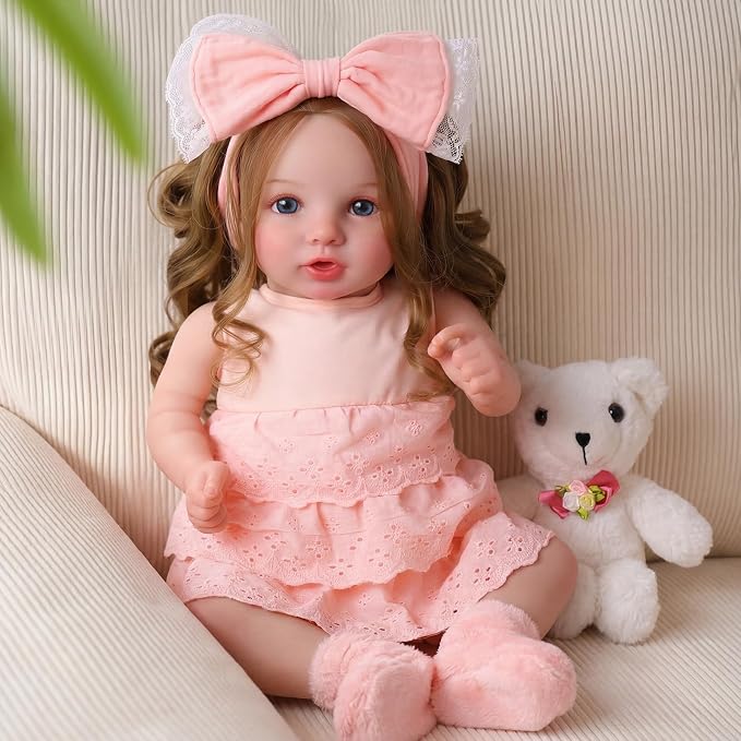 BABESIDE Lifelike Reborn Baby Dolls Dara - 20 Inch Realistic-Newborn Baby Doll Brown Hair Girl Handmade Real Life Baby Dolls with Clothes and Toy Accessories Gift for Kids Age 3+