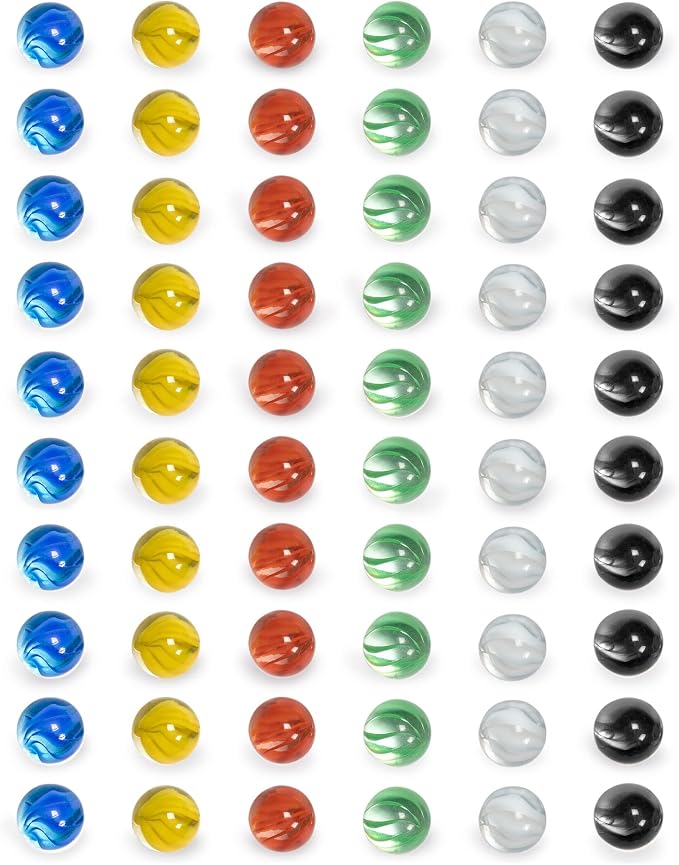Yellow Mountain Imports 60 Pieces Translucent Chinese Checkers Glass Marbles with Petal Design - 14 Millimeters