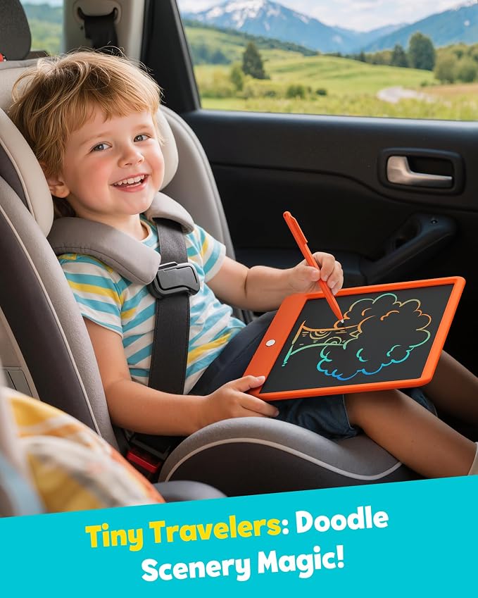 TEKFUN 12 Inch LCD Writing Tablet for Kids, Coloring Drawing Pad, Mess Free Doodle Board, Airplane Travel Toys for Boys and Toddlers, Road Trip Essentials, Gifts for 3-8 Year Old Girls (Orange)