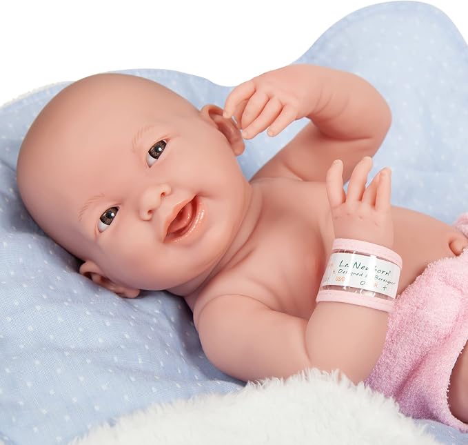 JC Toys La Newborn All-Vinyl-Anatomically Correct Real Girl 15" Baby Doll in Blue and Deluxe Accessories, Designed by Berenguer., Blue/White