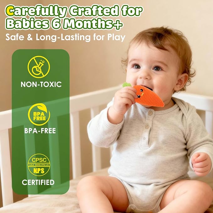 FREYBLI Baby Toys 6-12 Months - Soft Fruits Vegetable Garden Plant Plush Toy - 6 Month Old Baby Toys Boy Girl Gifts - Baby Sensory Montessori Toys with Rattles Mirror Squeaker Textures Crinkle Tissues