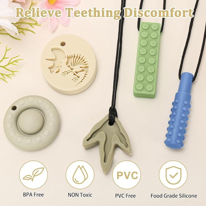 MISSLILI Sensory Chew Necklaces for Kids Aggressive Chewers - Silicone Chewelry for Autism, ADHD, Oral Motor Therapy & Baby Teething (BPA-Free, Textured Surface)