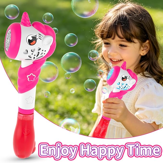 Bubble Machine for Girls, Toy Automatic Bubble Wand Maker Blower Toys with Light, Outdoor Party Toys for 3 4 5 6 Year Old Girl Easter Birthday Gifts Include Bubble Solution
