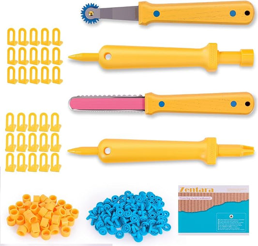 Zentara Kids Cardboard Tool Set, 232-Piece STEM Building Kit with Safe Wooden Cutter, Reusable Bolts & Nuts, Hinges, and Eco Gift Box