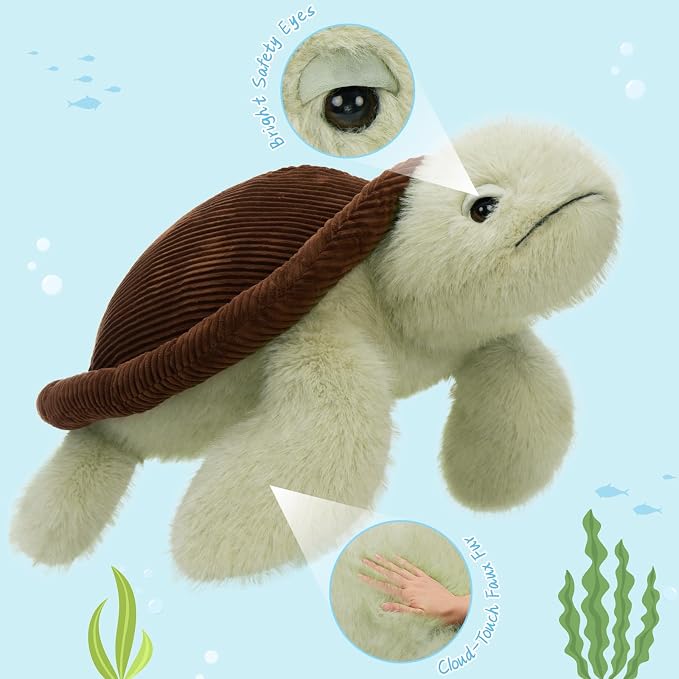 MorisMos Giant Sea Turtle Stuffed Animal Plush Pillow 4ft – 51" Lifesize Stuffed Turtle Plush Toy for Kid Adult,Large Tortoise Toy Gift for Marine Lovers, Cuddly Ocean Creature Decor,CE/CPC Certified