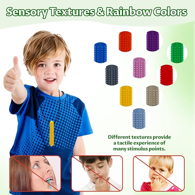 Chew Necklaces for Sensory Kids, 10 PCS Chewy Necklace Sensory Boys and Girls with Autism, SPD, ADHD, Biting, Teething Necklace Oral Chew Toys (10 Colors)