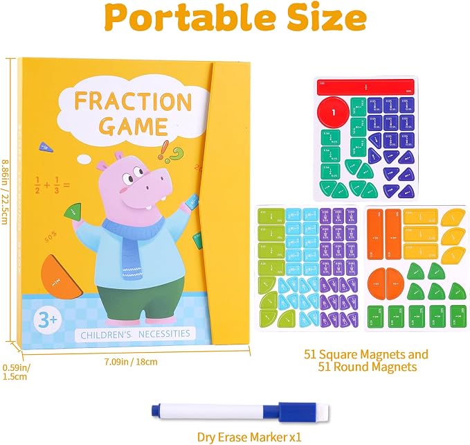 Magnetic Fraction Educational Puzzle, Magnetic Fraction Demonstration Book, Fraction Tiles & Circles, Montessori Math Manipulatives for Elementary School, Fraction Learning Toys for Kids