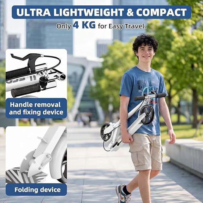 Non-Electric Scooters for Kids 8-12, Teens & Adults - Foldable Commuter Scooter with 8" Wheels, Bell, Hand Brake & Adjustable Height 30"-40.5", 220LB Capacity, Manual Push Scooter for Campus & Park