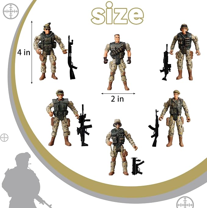 SCAHOW 6pcs Military Action Figures, Soldier Toys for 3 4 5 6 7+ Year Old Boys, Amy Men Action Figures & Playsets with Accessories, Gifts for Kids Toddlers, Christmas Stocking Stuffers Party Favor