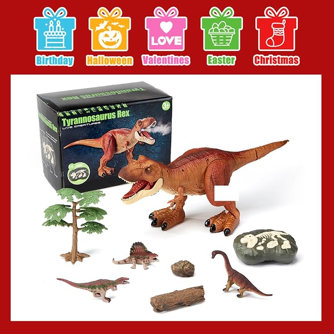 21inches Large Remote Control Dinosaur Toys for Boys Girls 3-10 Years Old RC Tyrannosaurus Dinosaur Toys Sound, Light, Roaring, Mist Spray, Realistic Walking T-Rex