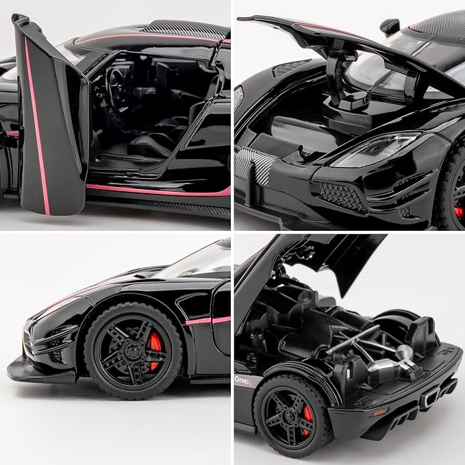 1:32 Scale Car Model Compatible for Collectible ONE1 Toy Vehicle, Zinc Alloy Pull Back Toy Car with Sound and Light for Kids Adults, Birthday Gift Black