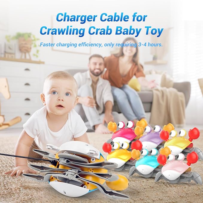 Cable for Crawling Crab Baby Toy: Original Charger Cord for Walking Crab Baby Toy - Tummy Time Crab Toy Charging USB Wire Moving Crab Dog Toy Running Dancing Crab（Type-C）