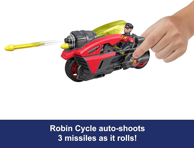 Mattel DC Premier 6.5 Inch Robin Figure & Cycle Vehicle with Projectile Launch, Exclusive Deco, Batlink Robin Cycle