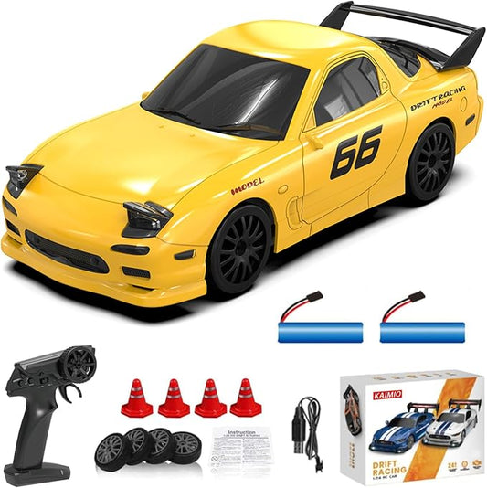 1:24 Scale RC Drift Car 4WD 2.4GHz 30KM/H High Speed Racing Sport Toy Car with LED Lights Racing and Drift Wheels Suitable for Beginners (8608-Yellow)