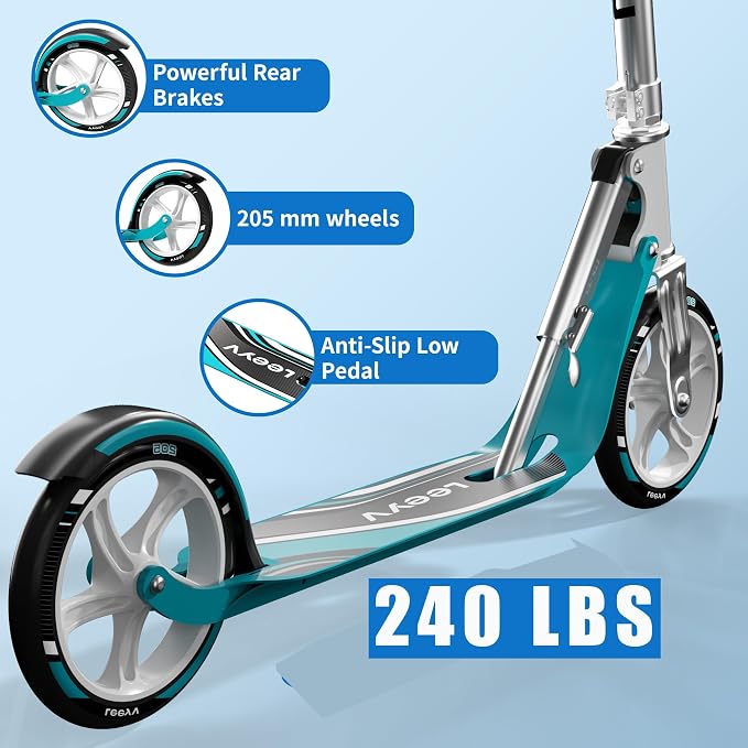 Adult Scooter with Big Wheels | Adjustable Height, Foldable Aluminum Frame | Smooth Ride for Urban Commuting and Outdoor Fun | Suitable for Teens 8-12 | 220 lbs Weight Limit