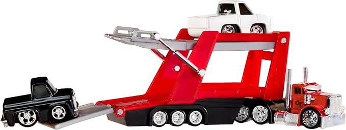 CarTuned Rig$ Car Carrier with 2 GM Cars, 87 Chevy C10 & 90 Chevy 454 SS