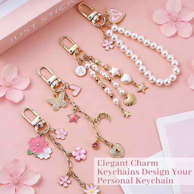 Wurosi 680 Pcs Keychain Making Kits, Pink DIY Bag Charm Kit, 78.74 Inch Chains, Key Chain Hooks, Jump Rings, Lobster Clasps, 225 Charms & Letter, Tools, Great for a Custom Gift, Party, or Family Activ