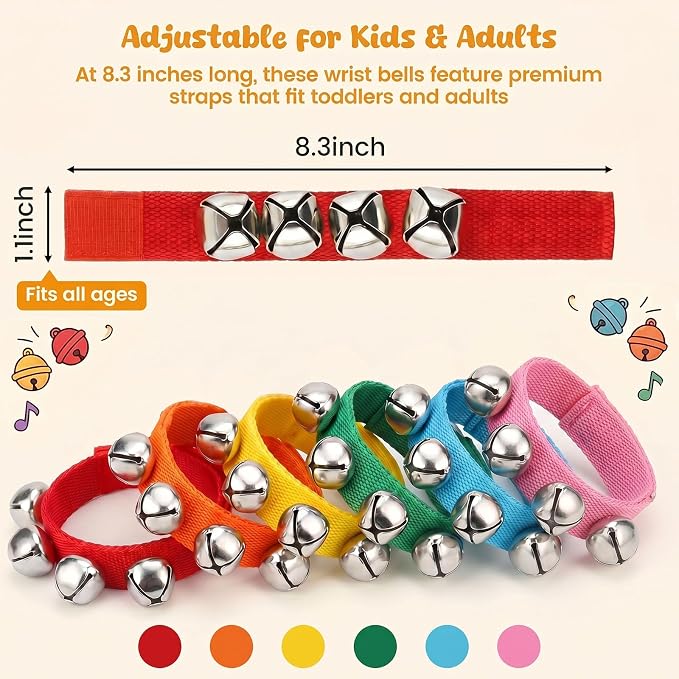 POPLAY 6 PCS Percussion Instruments, Wrist Bells Jingle Bells Musical Rhythm Toys