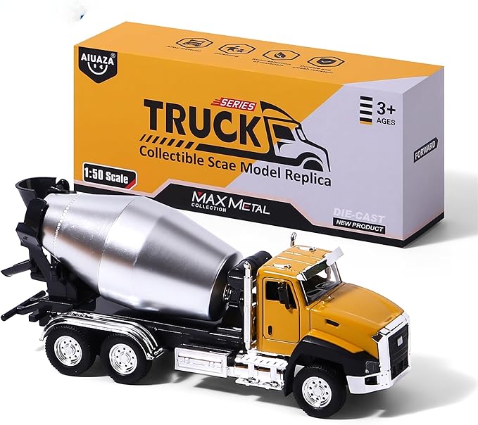 AIUAZA 1/50 Engineering Construction Vehicle, Dump Truck, Excavator, Mixer, Only The Front of The car is Made of Alloy，Collection Model car, Boy's Door Opening Pull Back car Toy (Mixer Truck)