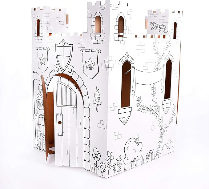 Easy Playhouse Fairy Tale Castle - Kids Art and Craft for Indoor and Outdoor Fun, Color, Draw, Doodle – Decorate and Personalize a Cardboard Fort, 32" X 32" X 43. 5" - Made in USA, Age 3+, White