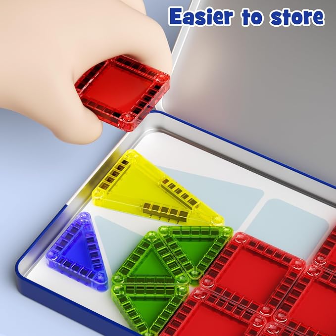 Mini Magnetic Tiles Travel Set, 26PCS Compact Magnetic Building Blocks for Kids Ages 4-8 & Toddlers 1-3