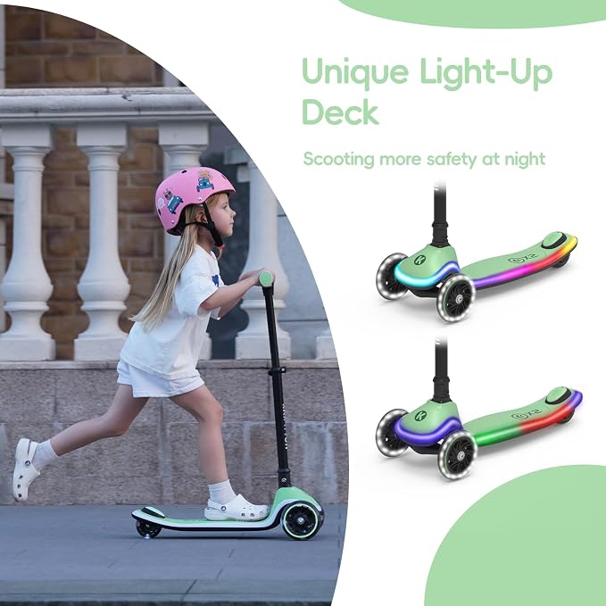Kicknroll Toddler Scooter 3 Wheel Kids Kick Scooters with Dynamic Light-Up Non-Slip Deck & LED Wheels, 4 Adjustable Height, Foldable, Lean-to-Steer Design for Girls Boys Ages 3-8 Max 110 Lbs