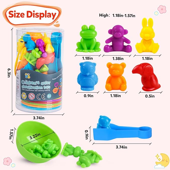 RAEQKS Counting Sorting Toys Matching Stacking Toys With Bowls Preschool Learning Activities For Math Montessori Fine Motor Skills Sensory Animals Toy Sets Gift for Toddlers Kids Boy Girl Aged 3+ Year