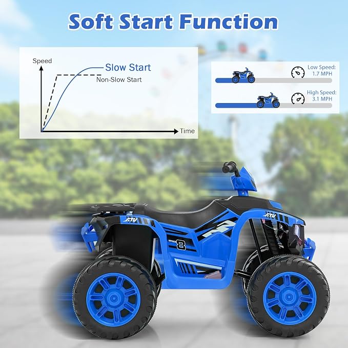 Costzon Kids ATV, 24V Four Wheeler Quad Ride on Car w/Forward/Backward, 2 Speeds, Wireless Connection, Music, Radio, LED Lights, Electric Vehicle Toddler 4 Wheeler for Kids, Boys & Girls 3-8 (Blue)