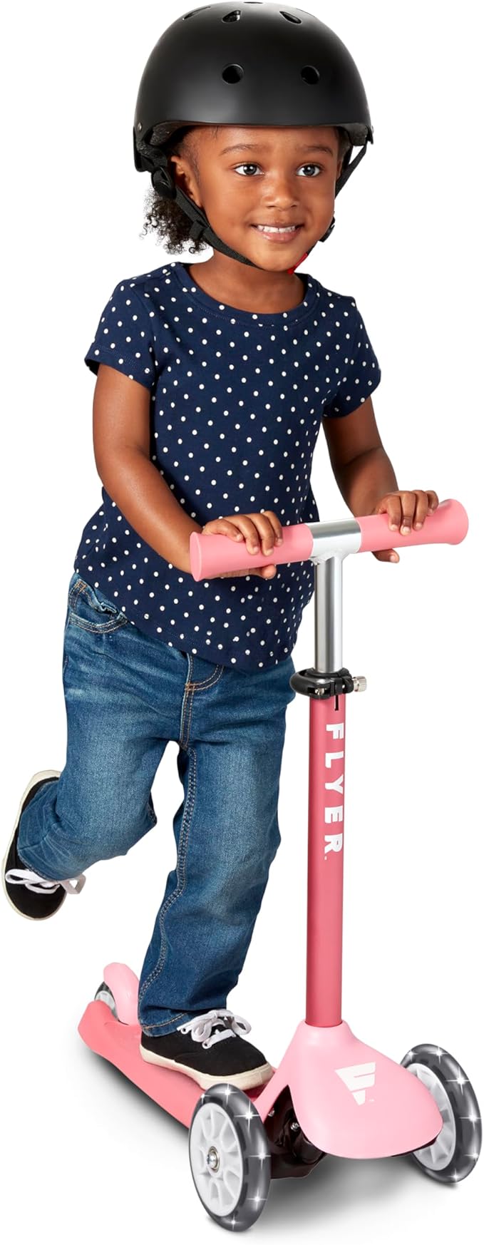 Radio Flyer Glider Jr. Scooter with Light Up Wheels, Pink, for Kids 2-5 Years Old, Lean-to-Steer, Adjustable Handlebar, Rear Foot Brake, Smooth Bearings, Comfort Grips, 3 Wheel Scooter for Kids