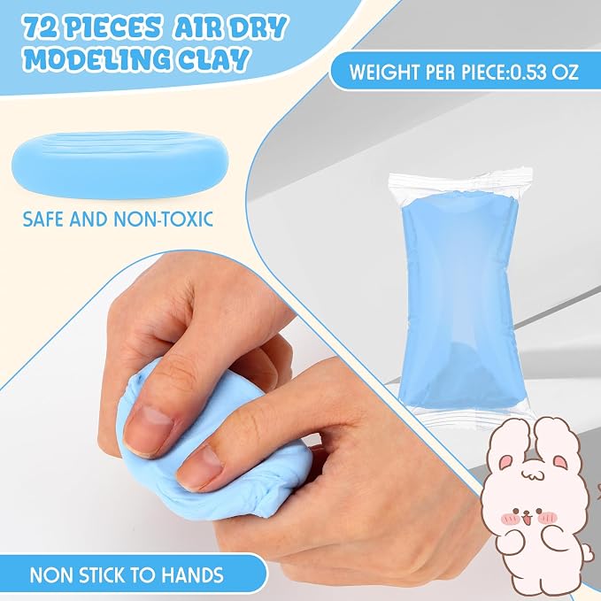 VioraWhite 72 Pcs 38oz Air Dry Clay Bulk Modeling Ultra Lightweight Foam Modeling Clay for Kids Adults DIY Gifts Party Arts Crafts and School Project Supplies (Sky Blue)